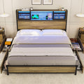 Queen Size Metal Platform Bed Frame with Storage Headboard and 4 Drawers W635