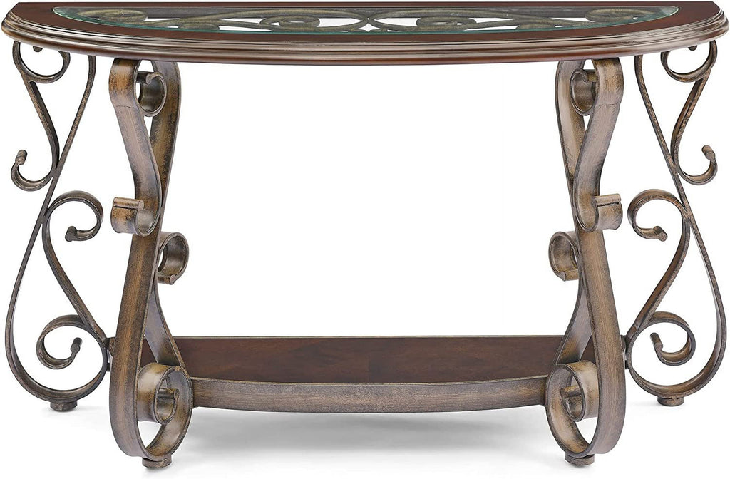 Traditional Half Sofa Table with Beveled Glass Top and Scrollwork Metal Legs C784246