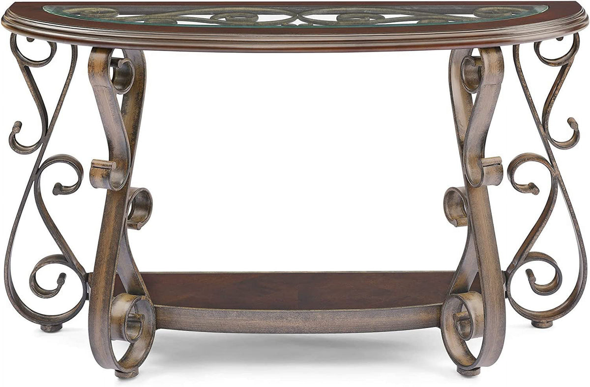 Traditional Half Sofa Table with Beveled Glass Top and Scrollwork Metal Legs C784246