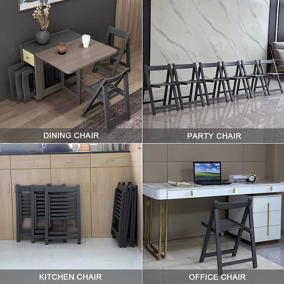 Folding Dining Chair 2 Pack Grey Wooden O572944