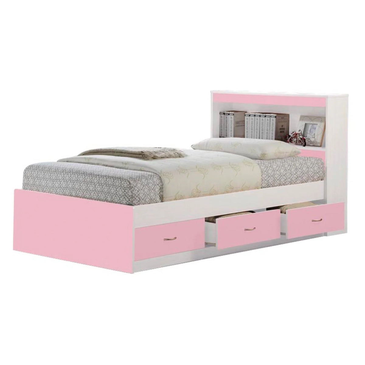 Twin Size Captain Bed with 3 Drawers and Headboard in Black Wood W4487