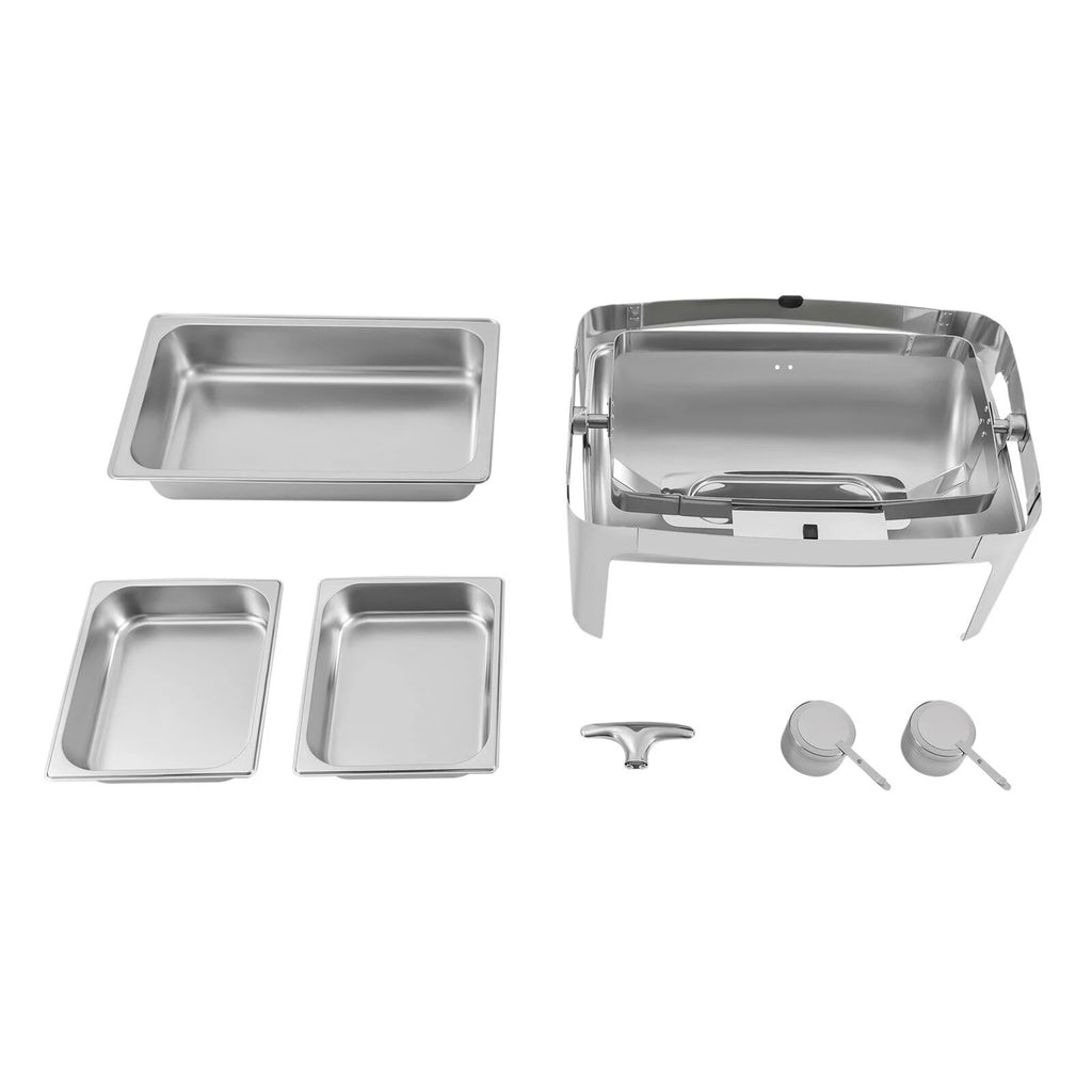 Silver Stainless Steel Chafer Buffet Chafing Dish Set Roll Top Food Warmer E783