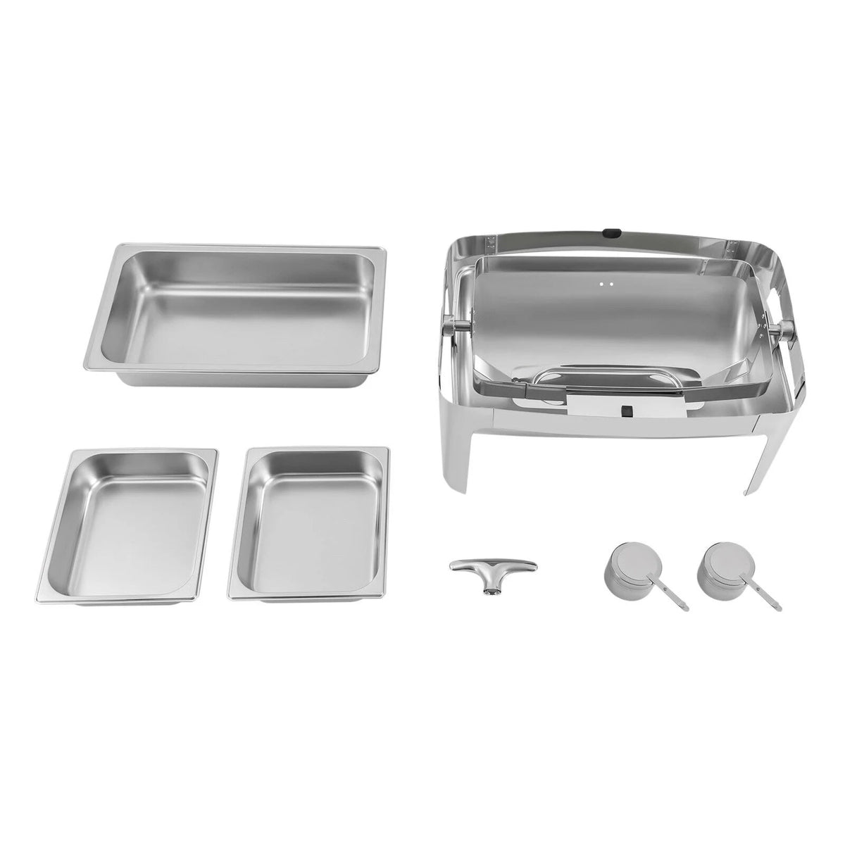 Silver Stainless Steel Chafer Buffet Chafing Dish Set Roll Top Food Warmer E783