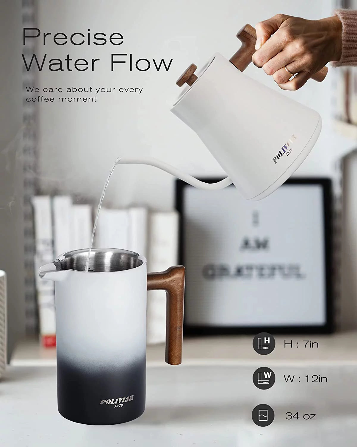 1200W Electric Gooseneck Kettle with Wood Handle R4942