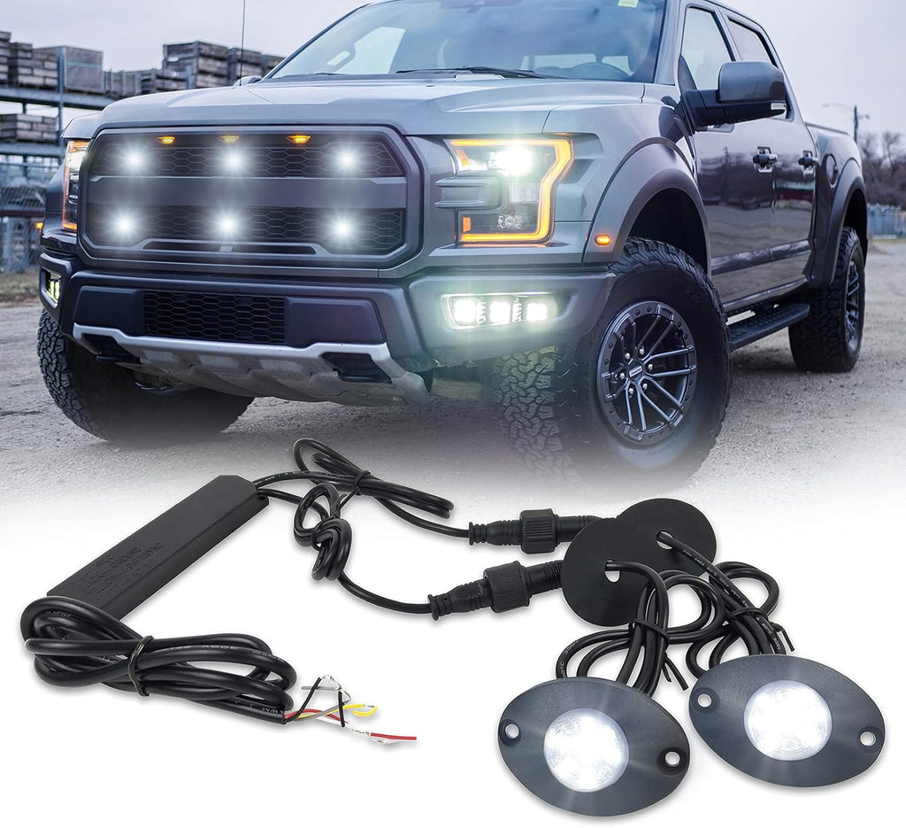 Emergency Strobe Lights Flashing Signal Light Bulb for Grille Headlight Taillight Surface Mount (All White) B673506