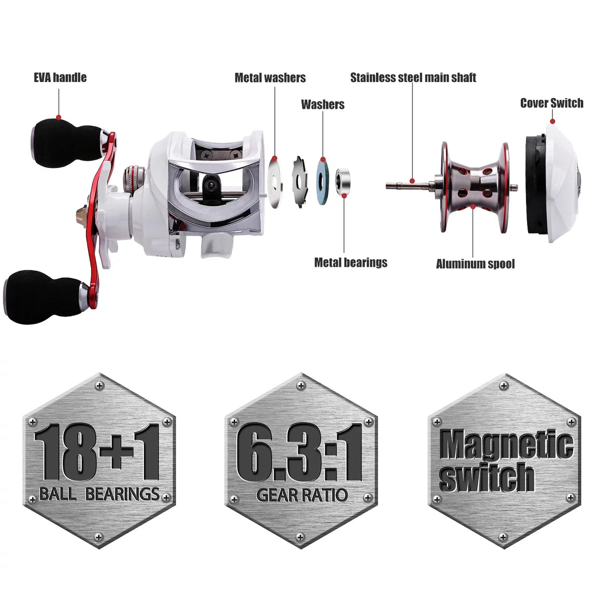 Baitcasting Fishing Reel 6.3:1 Gear Ratio 18+1 BB C169851