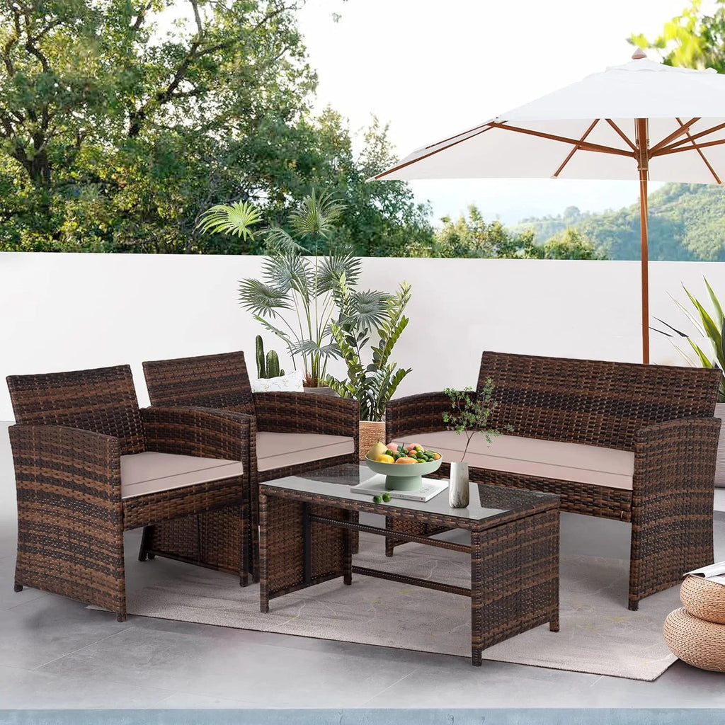 Brown 4 Pieces Wicker Outdoor Patio Furniture Set A1902