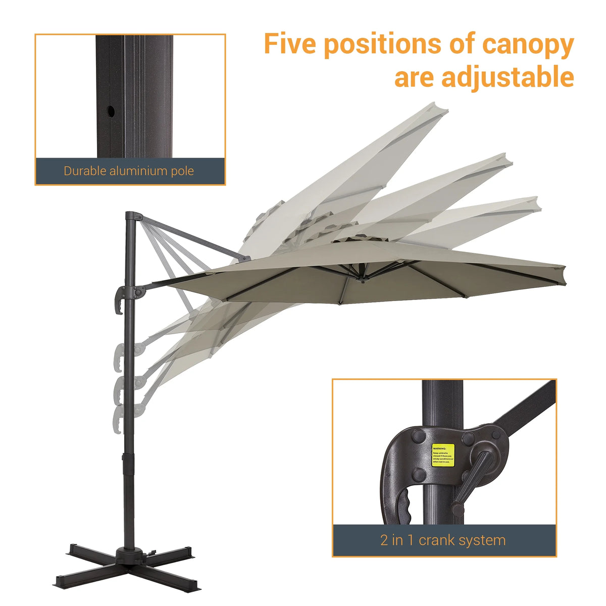 Taupe 10ft Outdoor Round Cantilever Patio Umbrella A34616