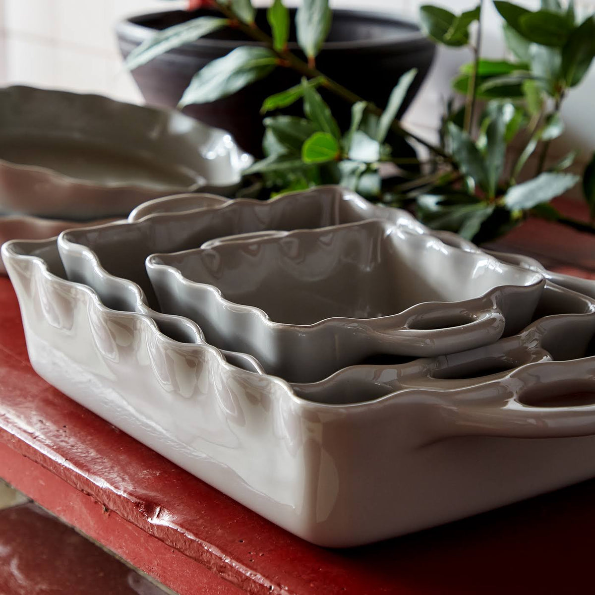 White Ruffled Rectangular Baker W929