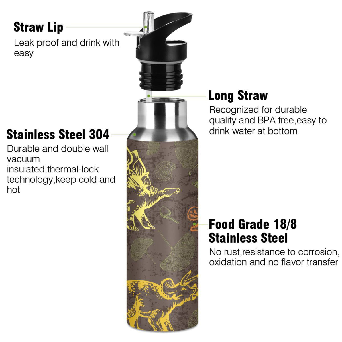 Stainless Steel Insulated Thermos Vacuum Flask Water Bottle with Straw Lid X3579