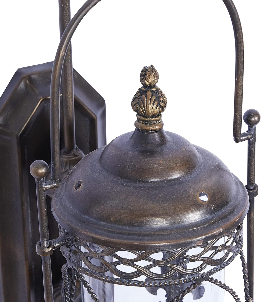 Textured Bronze Metal and Glass Floral Candle Sconce N5849