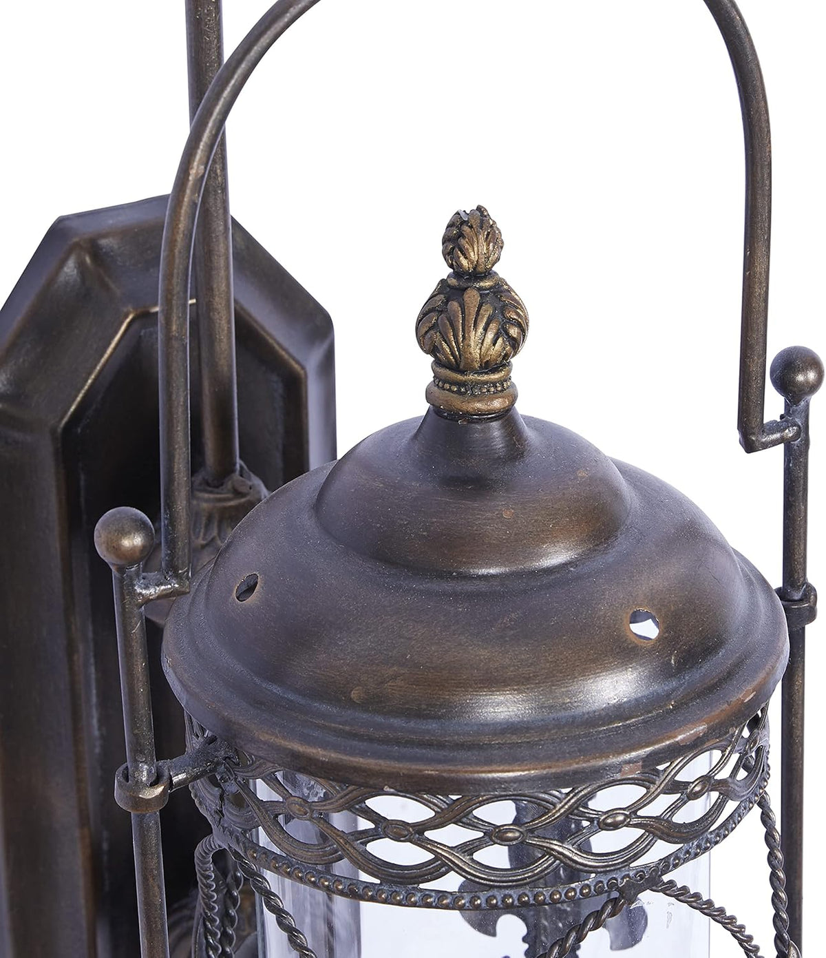 Textured Bronze Metal and Glass Floral Candle Sconce N5849