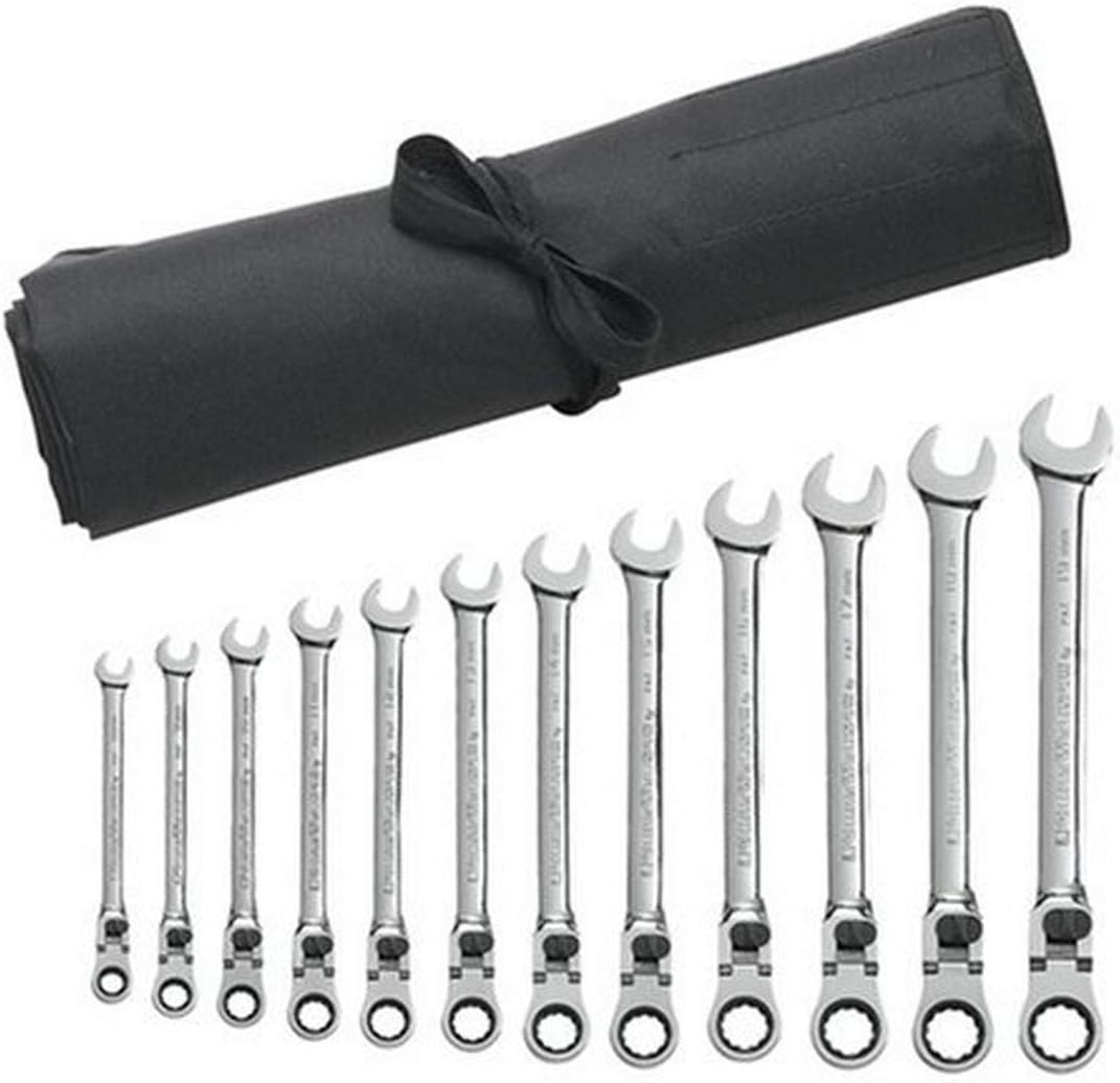 12 Pc. 12 Pt. XL Locking Flex Head Ratcheting Combination Wrench Set with Tool Roll, Metric W987