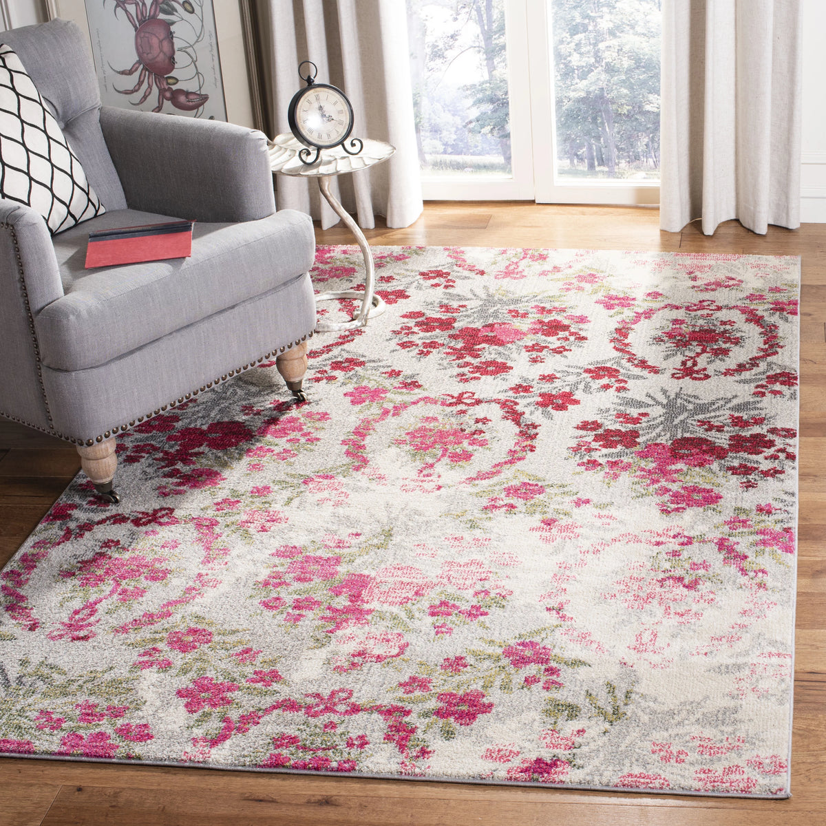 Cyan Floral Area Rug L149877