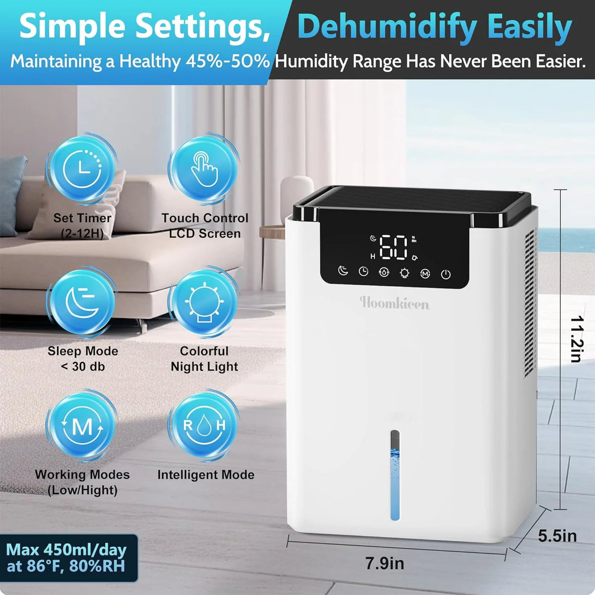 68 oz Portable Dehumidifier with Touch Control LCD Screen I952294