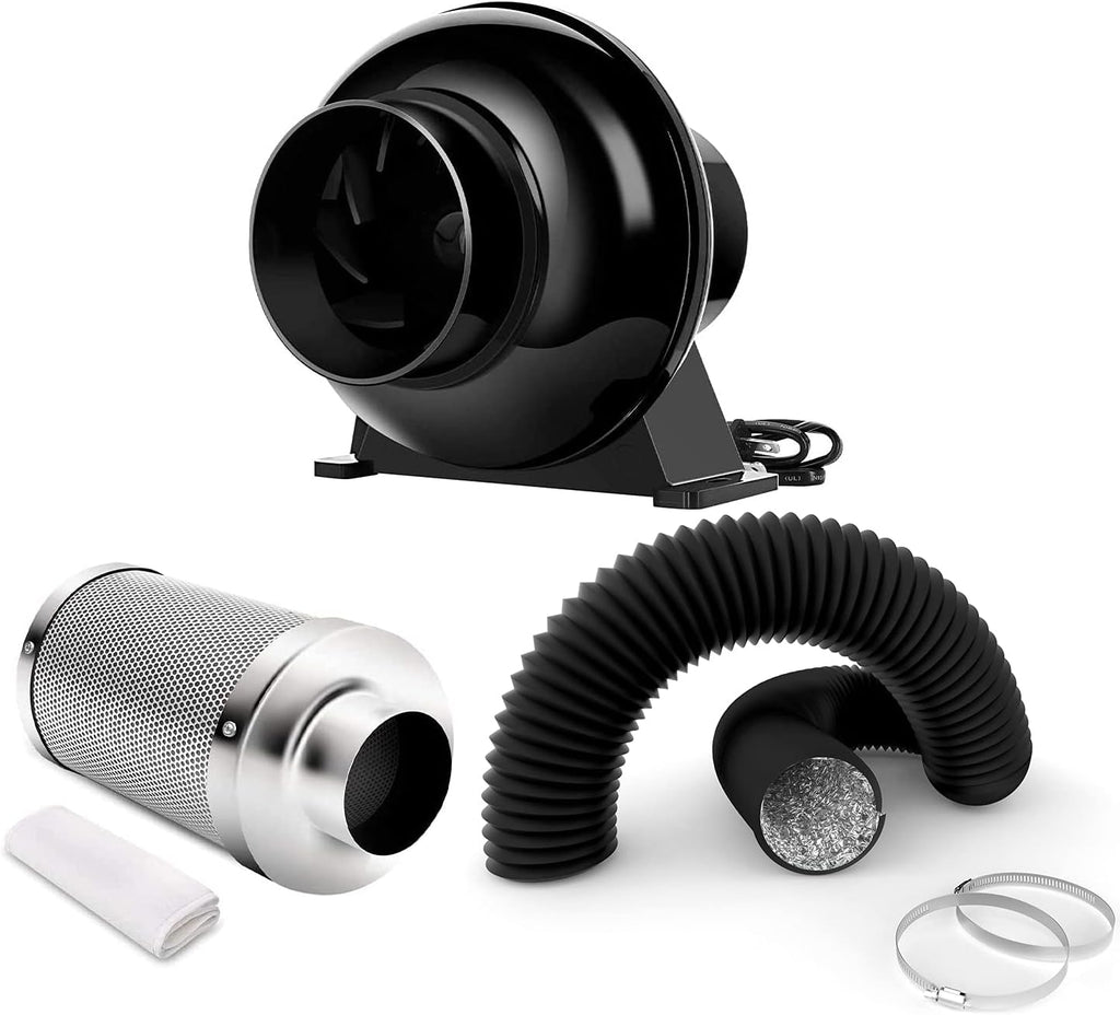 4 Inch 195 CFM Inline Fan, Carbon Filter, 8 Feet Flexible Ducting, Pack of 2 V579